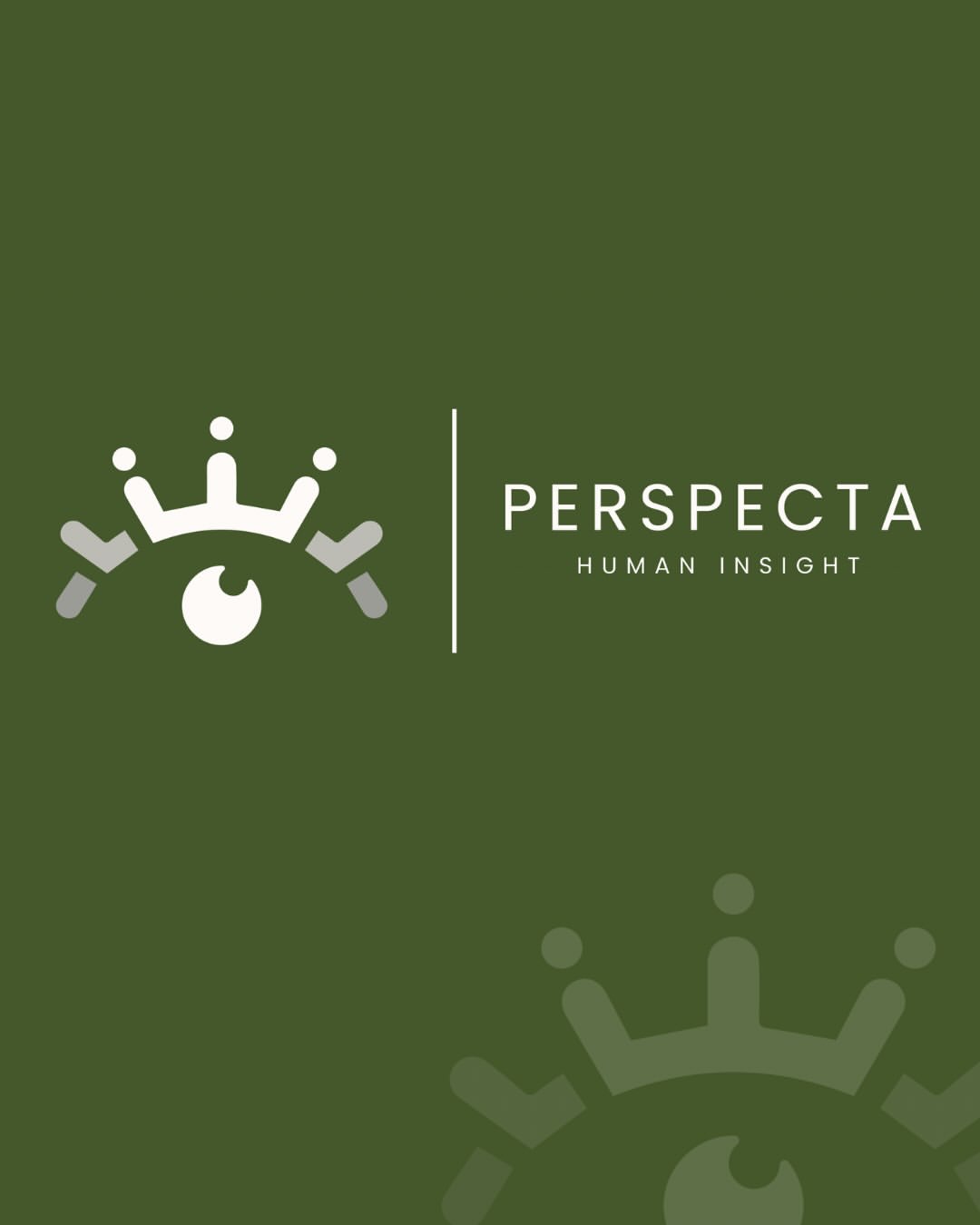 The Perspecta Human Insight mark on a forest green field.